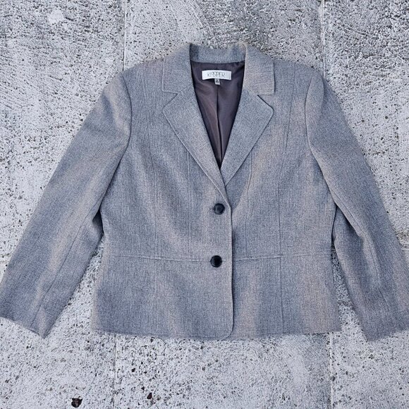 Kasper Women Blazer Two Button Long Sleeve Gray Coat Jacket Size 16 - Picture 1 of 9